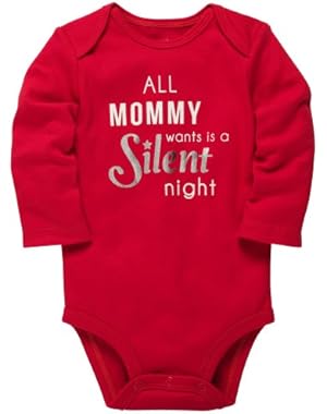 Baby Long-sleeve Christmas Bodysuit (NB-24M) (12 Months, Red)