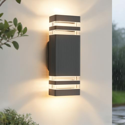 JNR Outdoor Wall Light IP54 Waterproof Wall Light Outdoor Anthracite Grey | Außenlampe Wand 2*5w GU10 3000K Warmweiß LED Glühbirne, 230V Aluminium Außenleuchte Aussenleuchte, Ausenbeleutung Hauswand