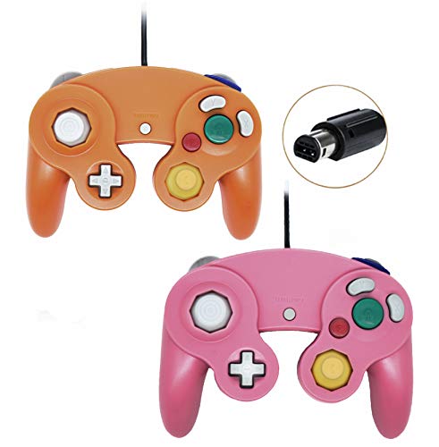 Wired Controller For Gamecube Game Cube, Classic Ngc Gamepad Joystick For Wii Nintendo Console (Pink and Orage，Pack Of 2) (Best Cheap Gamecube Games)