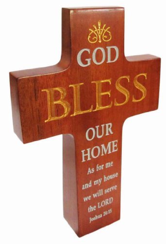 Shalom Brown Wood God Bless Our Home Cross 16cm Standing Desk Gift Wooden Plaque