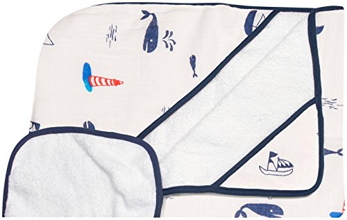 Little Unicorn Cotton Hooded Towel & Wash Cloth Set- Nautical Harbor