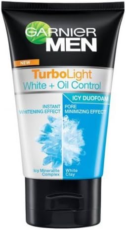 Ganier Men Icy Duo Foam Turbo Light Double White Oil Control with Icy Mineral Complex and White Clay Facial Cleanser 100ml, 3.38 Fl.oz