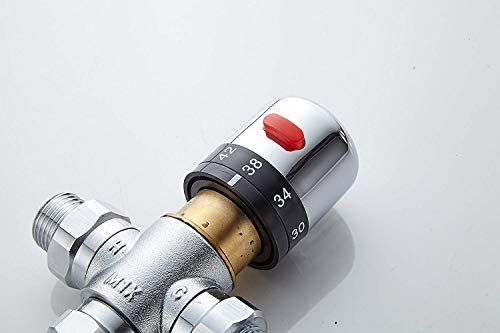 Fyeer 3-Way Thermostatic Mixing Valve, Solid Brass, G1/2 NPS Male Connections,Chrome