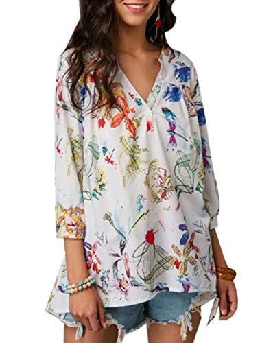 FELACIA Women's V Neck 3/4 Sleeve Floral Print T-Shirt Comfy Casual Blouses Tops for Women