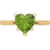 Clara Pucci 14K Solid Yellow Gold 2 ctw Peridot Solitaire Ring for Women | Anniversary, Birthday Gift | 8mm Heart Cut