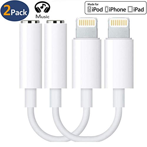 [2 Pack] Headphone Adapte Jack to 3.5mm Dongle for Apple Phone Xs/XR/XS Max/X /8/8Plus 7/7Plus 6/6Plus. Earphone Adaptor Female Connector Audio Cable Earbuds Aux Converter Compatible with iOS 11/12