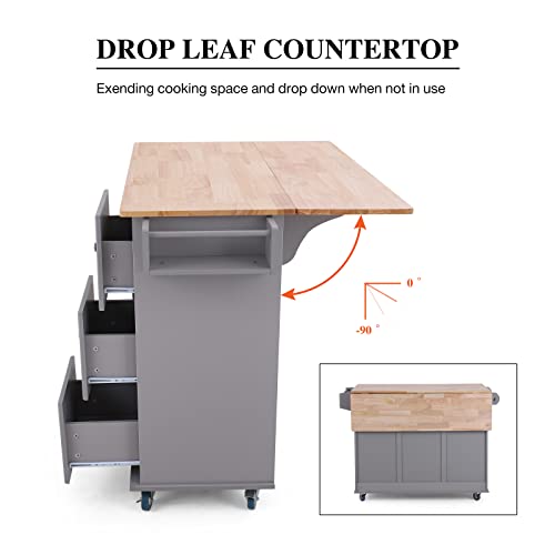 PHI VILLA Kitchen Island Cart on Wheels Mobile Kitchen Island with