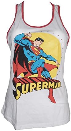 DC Comics Womens Juniors Superman Rhinestones Tank top White (Large)