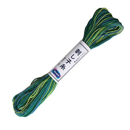 Olympus Sashiko Thread - VARIEGATED BLUE & GREEN # 77 - 20m Skein - Japanese Embroidery & Quilting