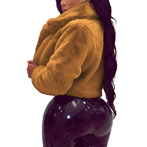 Fluffy Fleece Faux Fur Coats Womens Solid Color Long Sleeve Shaggy Lapel Short Jacket Outwear Warm Winter - Limsea - Thumbnail 2