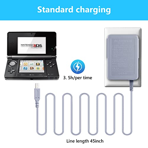 Trenro 3DS Charger Replacement for Nintendo 3DS/ DSi/DSi XL/ 2DS/ 2DS XL/New 3DS XL 100-240V, 2DS Wall Charging Cable Cord Plug AC Adapter for 2DS 3DS Console*Grey