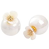 Stud Earrings Shell Flower Mother Of Pearl Double Side To Wear For Women By SUYAN (White)