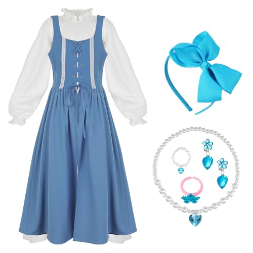ZhouBoat Girls Renaissance Dress Long Sleeve Medieval Princess Girls Dress Up Costume Two Piece Set,blue 12 Years at Amazon