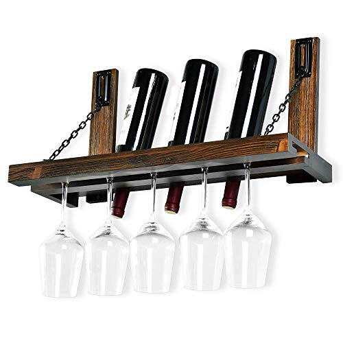 WELLAND Wall Mounted Wine Rack with Glass Holder, Floating Wine Shelf & Glass Rack Set for Home