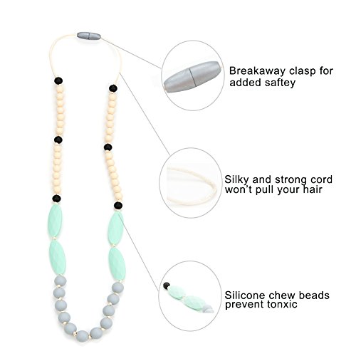 lofca Baby Toys Silicone Teething Necklace for Mom to Wear-BPA Free -Anti Flammatory,Drooling , Teething Pain Reduce Properties-Nursing Necklace Perfect for Breastfeeding Moms-'Ina'(Mint)