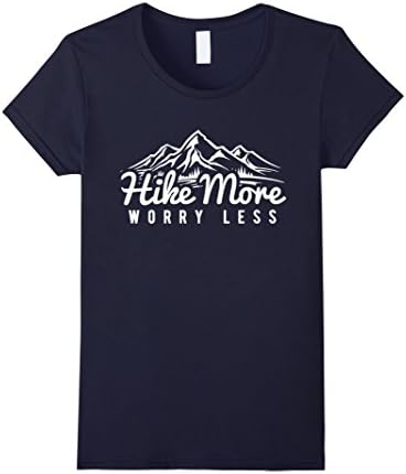 Womens Hike More Worry Less - Fun Hiking T Shirt Small Navy