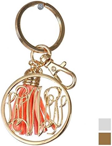 Initial Jewelry Personalized Monogrammed Alphabet Initial Letter Keychain, Key Ring, Bag Charm w/ Tassel (W-Gold)