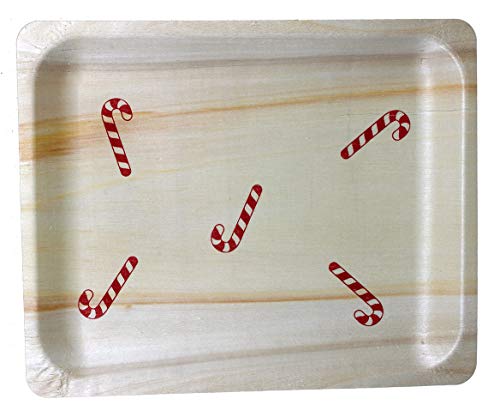 10" Disposable Wooden Plate with Candy Cane Print - Pack of 25ct