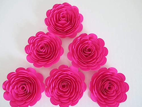Amazon Com Fuchsia Paper Flowers 3 Inch Hot Pink Roses Set Of 6