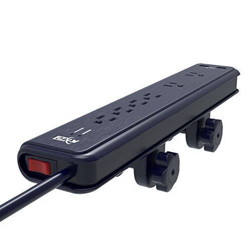 KMC 6Outlet Surge Protector Power Strip Clamp Mount 7 Feet Cord with 2