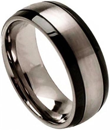 8MM Titanium Wedding Band Ring Brushed Center and Black Grooved Sides