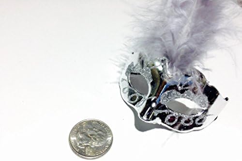 JenlyFavors 3" Mini Silver Glitter Venetian Mask with Feather Silver (12 Pieces)