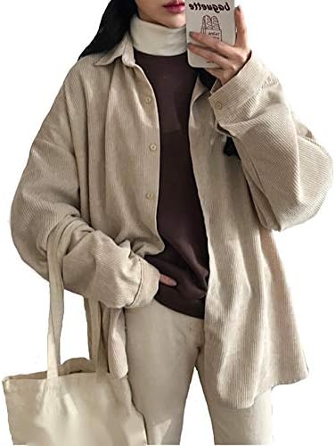Amazon イヴォーグ レディース シャツ コーデュロイ コーデュロイシャツ 長袖 カーディガン 韓国ファッション 秋 冬 アイボリー シャツ ブラウス 通販