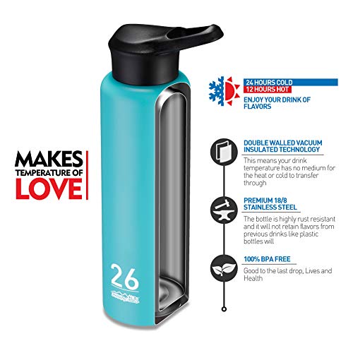 ZOOOBELIVES Metal Sports Water Bottle 26oz, Double Walled 18/8 Stainless Steel, Vacuum Insulated, Wide Mouth, Powder Coated - Designed for Cycling/Hiking/Camping/Traveling/Gym/Yoga (Fantasy Blue)