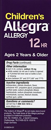 ALLEGRA CHILDREN’S 12-HOUR ALLERGY RELIEF LIQUID, NON-DROWSY INDOOR AND OUTDOOR ALLERGY MEDICINE, 30 MG FEXOFENADINE HCI ANTIHISTAMINE FOR KIDS, BERRY FLAVOR, 4 OZ