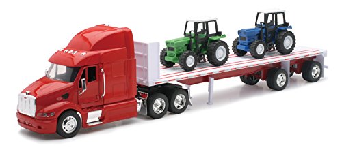 Peterbilt Truck with Flatbed Trailer and 2 Farm Tractors: Diecast and Plastic Model - 1:32 scale
