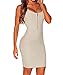 Huusa Womens Sexy Bodycon Ribbed Zipper Party Cocktail Club Mini Tank Dress