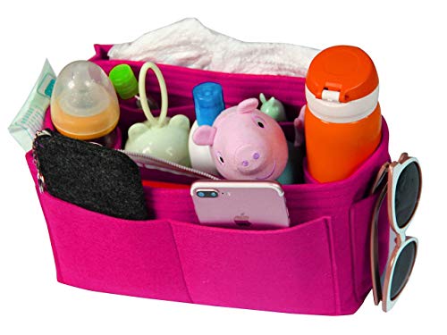 [Fits Neverfull GM/Speedy 40, Pivoine] Felt Organizer (with Diaper Pocket & Detachable Zipper Bag), Bag in Bag, Wool Purse Insert, Customized Tote Organize, Cosmetic Makeup Diaper Handbag - Thumbnail 2