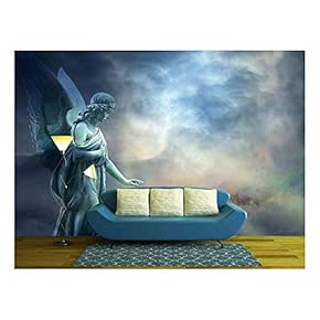 Beautiful Angel in Heaven with Divine Rays of Light - Removable Wall Mural | Self-Adhesive Large Wallpaper - 66x96 inches