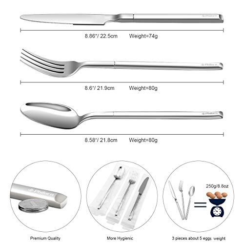 PHILORN Titanium-Coated Travel Cutlery Set, 3 Piece (Knife/Fork/Spoon) High-end Camping Flatware Set, Mirror Polished Stainless Steel Silverware Set, Portable Utensils Set for Outdoor, Work Lunch - Thumbnail 2