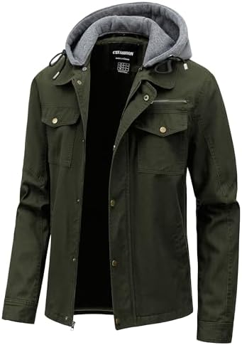 chouyatou Men's Spring Military Full-Zip Removable Hooded Cotton