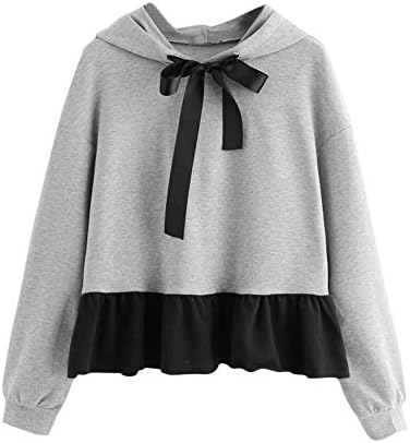 friendGG Womens Ruffles Long Sleeve Hoodie Ladies Sweatshirt Jumper Hooded Pullover Bow Blouse Casual Jumper Sweater Outwear Hooded Jacket Patchwork Coat