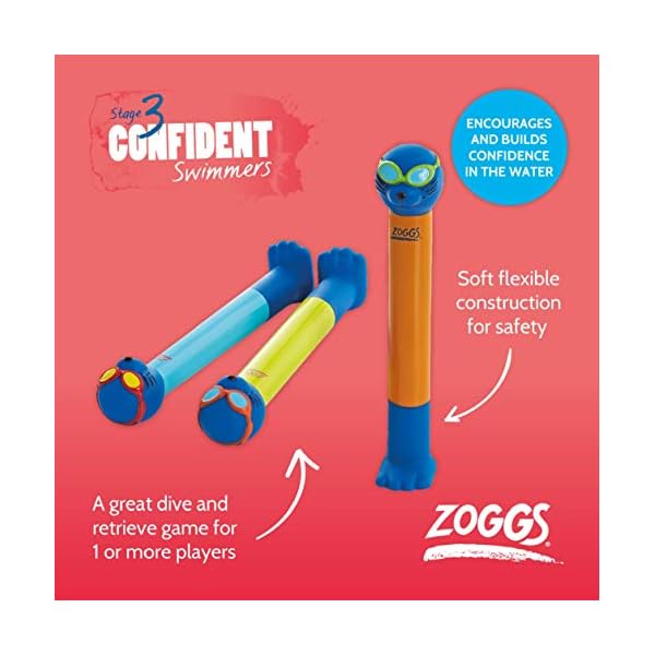 Zoggs-Childrens-Zoggy-Sinking-Dive-Sticks-Pool-Toy-and-Game Zoggs Dive Sticks Pool Toys, Confidence Building Diving Sticks, Safe Swimming Pool Toys, Diving Sticks For Swimming Fun…