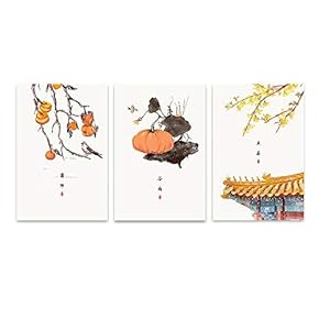 3 Panel Canvas Wall Art - Frost Descent, Start Spring Grain Rain Chinese Ink Paint Style 24 Solar Terms Series - Giclee Print Ready to Hang - 16"x24" x 3 Panels