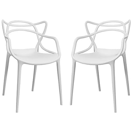 Mod Made Mid Century Modern Molded Plastic Loop Chair Set Of 2 White