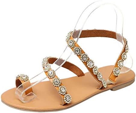 uirend Womens Shoes Sandals - Women Fashion Holiday Beach Open Toe Bohemian Pearl Roman Flat Sandal Rhinestone Outdoor Flip Flops Casual Summer Shoe