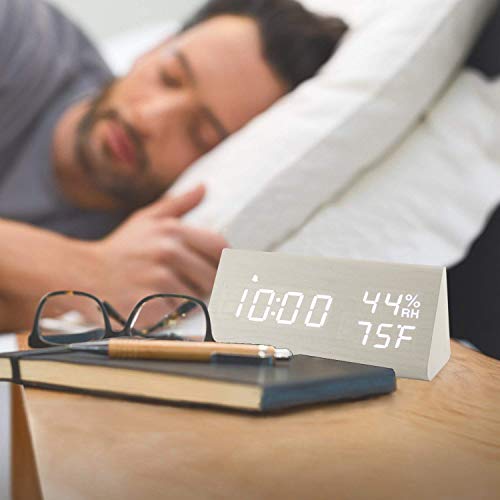 JALL Digital Alarm Clock, with Wooden Electronic LED Time Display, 3