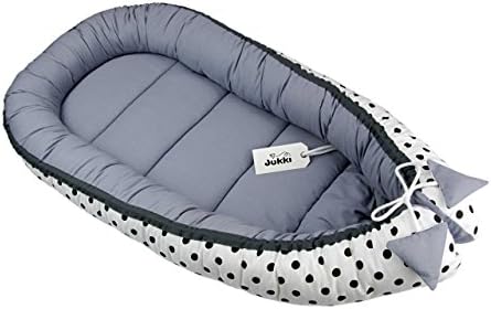 Baby Nest Pod 0-6 Months 100% Cotton Bedding,Travel, Sleep Newborn (10) Grey Polka dots