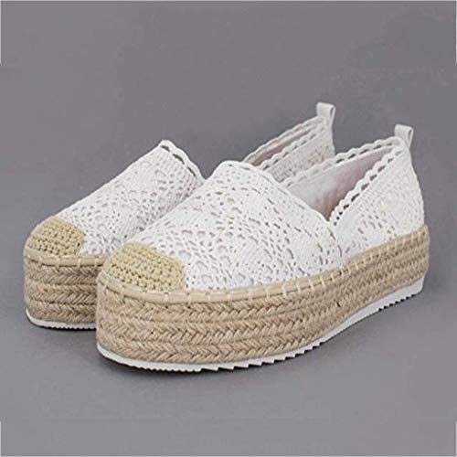 Bravetoshop Women Platform Espadrilles Slip on Round Toe Faux Suede Breathable Casual Flat Boat Shoes (White,40)