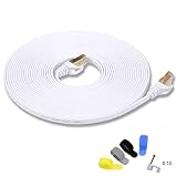 Cat7 Shielded Ethernet Cable 25ft White (Highest Speed Cable) Flat Internet Network Cable with Snagless RJ45 Connector for Modem, Router, LAN, Computer