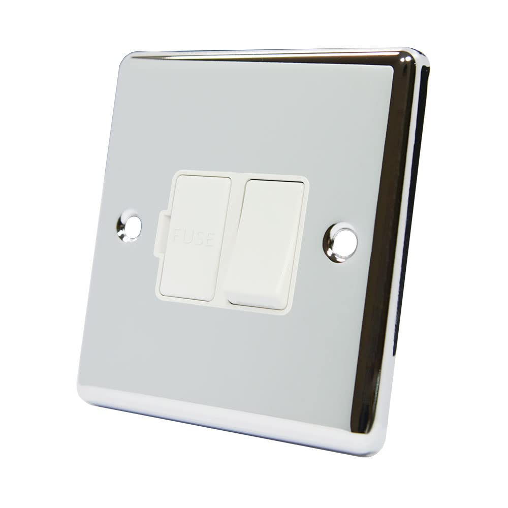 AET CPCSFSWH 13 A Classical Chrome Polished Switched Fused Spur with White Insert Plastic Rocker Switch