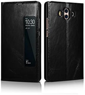 Huawei Mate10 Case,XOOMZ Smart-View Window Vintage Real Leather Flip Protective Case Cover for Huawei Mate10 (Black)