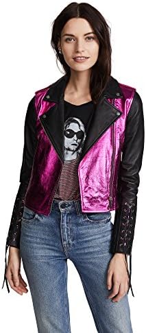 The Mighty Company Women's Siena Biker Jacket, Black With Metallic Pink, Medium