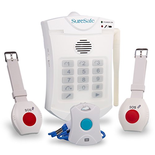 SureSafe Personal Alarms 1 Pendant & 1 Wristband + 1 FREE SPARE WRISTBAND OAP Fall Care Alert - Medical Alert System NO MONTHLY FEES for Seniors/Elderly. Old Person Pendant SOS Device