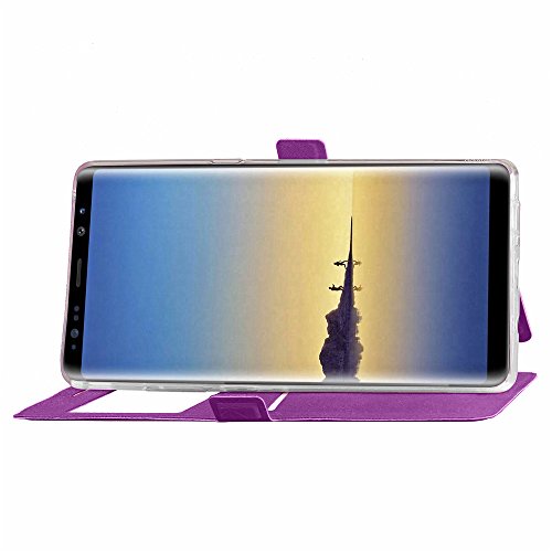 Samsung Galaxy Note 8 Phone Case,ARSUE Window View Slim Luxury PU Leather Wallet Flip Full-Body Drop Resistant Protection Case Cover with Card Slots and Kickstand for Galaxy Note 8 (2017) - Purple
