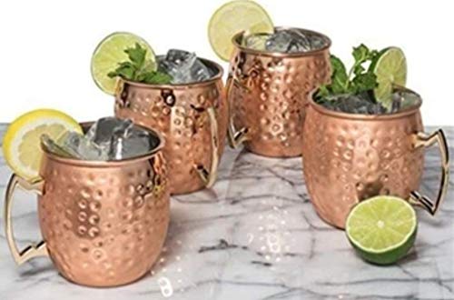 ORIEN CRAFT Moscow Mule Copper Mugs Set of 4 Pure Solid Handcrafted in India Moscow Mule Cups Set of 4 (16 OZ Each Mugs) - Set of 4 Copper Cocktail Mugs with 4 Straws and 1 Jigger!